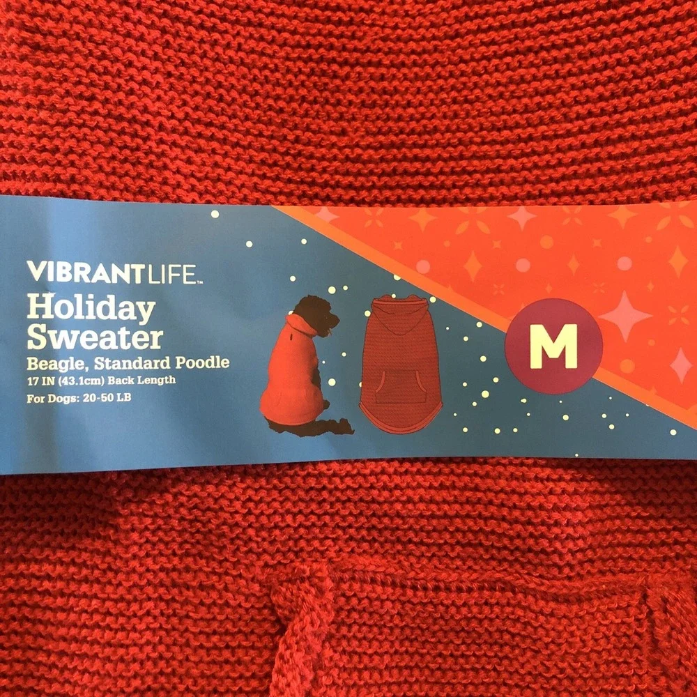 Vibrant‎ Life Dog Pet Holiday Red Hoodie Sweater Medium 20-50 LB NEW